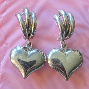 Sterling Silver Puffy Heart Pierced Earrings with backs marked 925